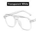 Retro double-bridge sunglasses with transparent white oversized frame and ocean lenses - Transparent White - Anti Blue Light
