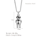 Silver astronaut pendant necklace in stainless steel with a 60cm snake chain - Silver
