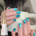 Turquoise cat eye gel polish with glitter effect in a 10ml white bottle with gold cap - Turquoise Blue Cat Eye