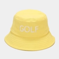 Dettaglio cappello da sole giallo in cotone con ricamo GOLF bianco e tesa larga cucita - M(56-58cm) / Giallo