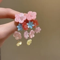 Macro shot of colorful resin flower tassel earrings showing vibrant floral petal layers - Multi Color Flower Resin Drop Style (30#)