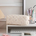 Quilted cream stationery bag featuring cute pink rabbit and floral patterns for students - Little Rabbit