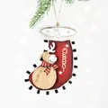 Wooden Christmas stocking ornament with reindeer motif and Merry text on pine branch - Reindeer Christmas Stocking