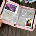 Pink jewelry storage book with clear loose-leaf pockets and 80-card slot capacity - Pink Set (With 50x3-inch + 20x5-inch Bags)