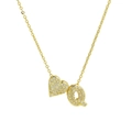 Gold plated puffy heart and letter Q pendant necklace with clear zircon pavé stones - Letter Q