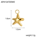 Gold starfish charm detail with 1.6cm height and 1.2cm width dimensions for jewelry DIY - Gold Realistic Starfish (AP41547D0W0)