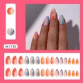 Uñas postizas de almendra larga con ondas coloridas y kit de manicura de 24 piezas - Estilo de Arte Frutal (W1736)