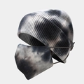 Winter tie-dye knit beanie and mask set for cold protection in black and grey tones - Black Grey White Tie-Dye (1#)
