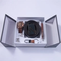 Men's gift set with brown watch, belt, wallet, and pen in an elegant patterned box - 7-Piece Coffee Set (Watch + Auto Buckle + Belt + Keychain + Cufflinks + Pen + Double Door Gift Box)