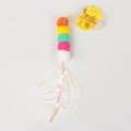 Giocattolo per gatti verme di peluche con pompon colorati, ventosa, campanello e corda - Bruco In Carta Crespata Con Gancio Adesivo
