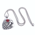 Detailed close-up of eagle head pendant with red eye inlay on vintage steel chain - Red Eye Pendant + 60cm Chain