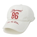 Detailed red 86 embroidery and Gorgeous! script on a premium white cotton baseball cap - Beige