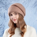 Pink knit slouchy beanie with ribbed texture for winter warmth and fashion - Dusky Pink