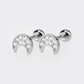 S925 silver moon stud earrings with pavé cubic zirconia and ball back screw fastening - Silver Pave Zirconia Moon