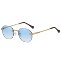 Randlose Sechseck-Sonnenbrille mit blau verlaufenden Gläsern und goldenen Bügeln - Goldrahmen Doppelter Blauer Linse C7