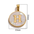 Golden round stainless steel shell pendant with letter H, dimensions 32mm by 22mm - Gold H