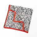 Elegant silk scarf featuring black and white rose patterns with vibrant red borders - Red Rose Print
