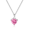 Collana in acciaio argento con ciondolo a cuore in zirconia rosa su sfondo bianco - Colore Acciaio 45+5cm / Rosa