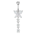 Silver butterfly belly button ring with sparkling zircon heart-shaped tassel pendants - Style 1-Silver Butterfly Tassel