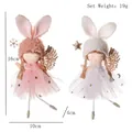 Pink and white plush angel bunny pendants set with sequin wings for Christmas decor - Set of 2 (Pink & White)