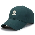 Dark green cotton baseball cap featuring a 3D white R letter embroidery and curved brim - Adjustable / Dark Green