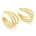 Three-layer gold hoop earrings with polished mirror finish in a sleek minimalist style - Layered Triple Ring Style (Gold KE117096-LO)