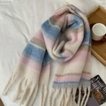 Pink and blue plaid checkered scarf with tassels for winter fashion warmth - New Striped Pink