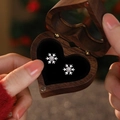 S999 sterling silver snowflake stud earrings presented in a heart-shaped wooden gift box - F2122F / Model E / Platinum Color / S999 Sterling Silver White Zirconia