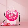 Pink donut shaped kids water bottle with 380ml capacity and adjustable strap - 380ml / Candy Pink