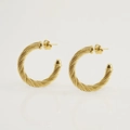 Elegantes pendientes de aro en acero inoxidable chapado en oro 18K con textura trenzada - Oro de 18K / Dorado