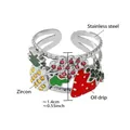 Anello regolabile in acciaio inossidabile con design di fragola e ananas in zircone - US 7 / Anello Fragola Colore Acciaio (A755)