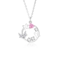 S925 zilveren vlinderketting met roze hartsteen en reflectie op witte achtergrond - Vlinder Ring Ingelegde Stijl (FDXZ-202) / Witgoud