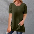 Detail of army green crew neck T-shirt featuring two symmetrical large front pockets - S / Tops / Army Green