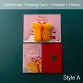3D Christmas card set featuring pink snow scene, honeycomb gift box, and red envelope - Style A (Pink Gift Box)