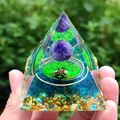 Orgone pyramid with amethyst sphere, green tree of life, and blue crystals in resin - B-4-2 Amethyst Tree of Life / 5cm