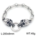 Double skull link bracelet in vintage stainless steel with double O-chain and snake clasp - Double Skull Head Style (KB189699-Z)