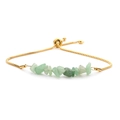 Adjustable gold box chain bracelet featuring natural green gravel stone inlay for women - Green Aventurine Gold