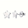 Polished silver stainless steel star stud earrings with secure butterfly backings for women - Silver Star Stud Earrings