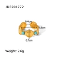 Close-up of gold turquoise open ring showing intricate circle details and size metrics - Adjustable Open / Turquoise Round Style (JDR201772)