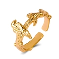 Adjustable golden metal open ring featuring a unique branch and antler nature-inspired design - 03 KC Gold Bird On Branch
