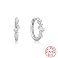 Sparkling S925 sterling silver geometric cluster hoop earrings with cubic zirconia stones - White Gold #4