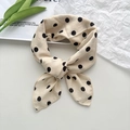 Chic beige cotton linen scarf with black polka dots tied in an elegant bow knot - Beige Dot