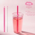 Pink 450ml Tritan straw cup with 20cm straw and stainless steel cleaning brush - 450ml / Pink
