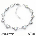 Pulsera de acero inoxidable plateado con corazones de circonitas de colores, 180mm - Estilo de Circonita Multicolor / Plateado (KB183046-TJG)