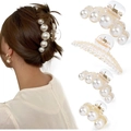 Elegant Korean style pearl hair claw clip set with white faux pearls for women - Set 1