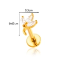 Golden marquise zircon leaf stud earring with internal thread and 0.5x0.67cm dimensions - Three-leaf Style (0196-6#) / Gold