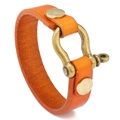 Bracciale in vera pelle arancione con fibbia a ferro di cavallo in ottone antico - Giallo Terra