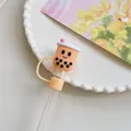 Cute orange bubble tea silicone straw cover for 10mm straws with glass straw set - Light Yellow Milk Tea / 10mm-Individual Package