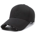 Black baseball cap with NSDD embroidery and SPORT print on a long curved brim - Adjustable / Black with Black Embroidery