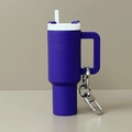 Mini purple tumbler keychain with handle and straw for lipstick storage on bags - Deep purple